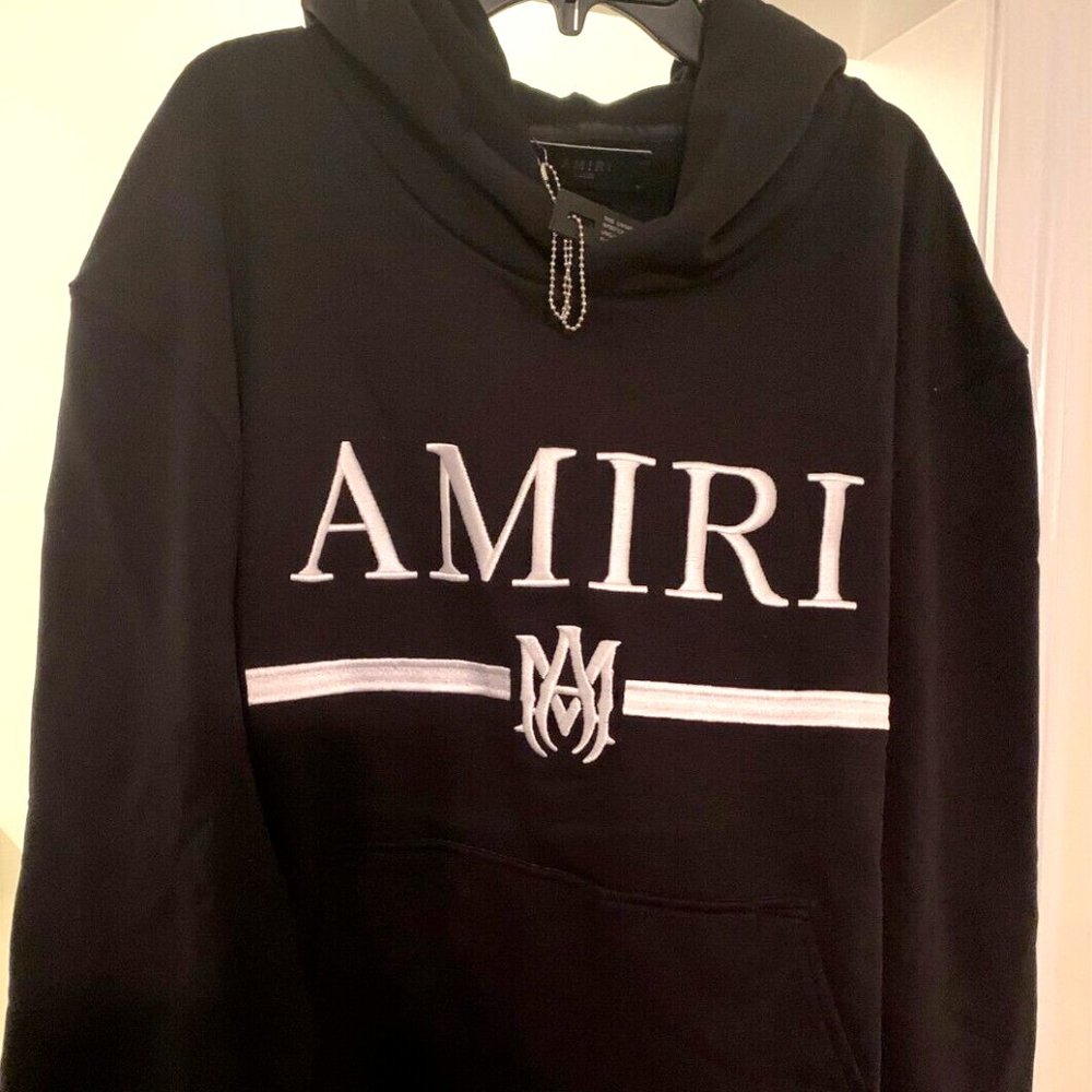 AMIRI MA BAR LOGO Embroidered Hoodie Black Size L New 100% Cotton - Picture 3 of 14